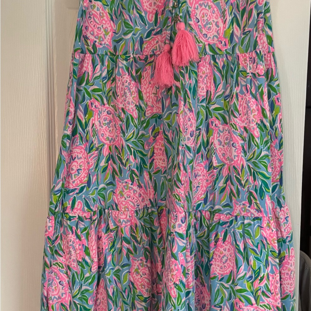 Lilly Pulitzer Pink & Green Floral Tiered Maxi Dress